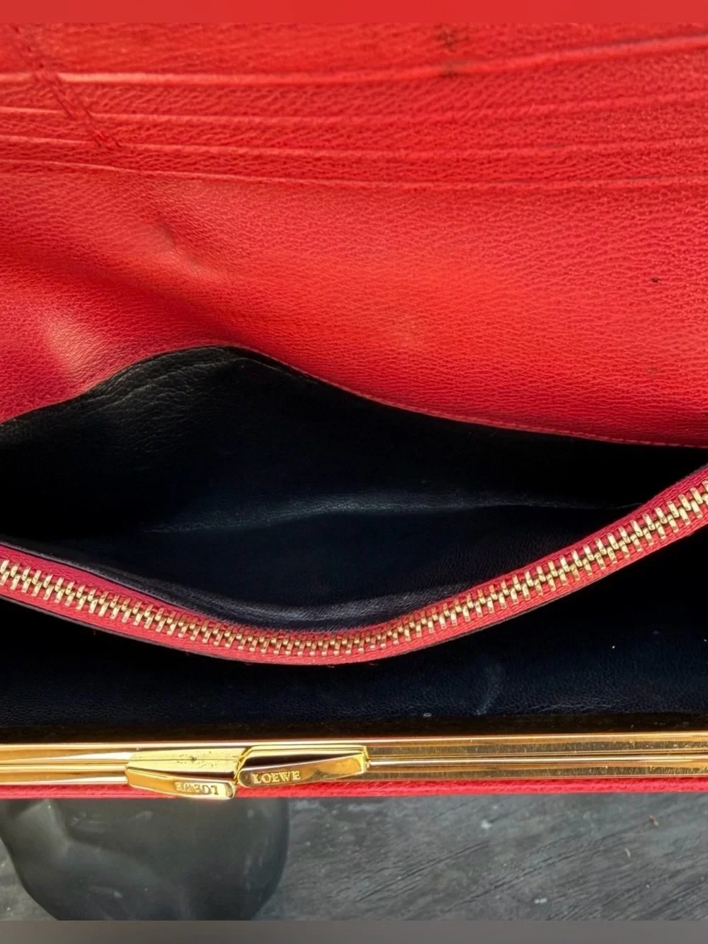 Authentic Vintage Loewe Anagram Leather Continental Long Wallet Gold Hardware